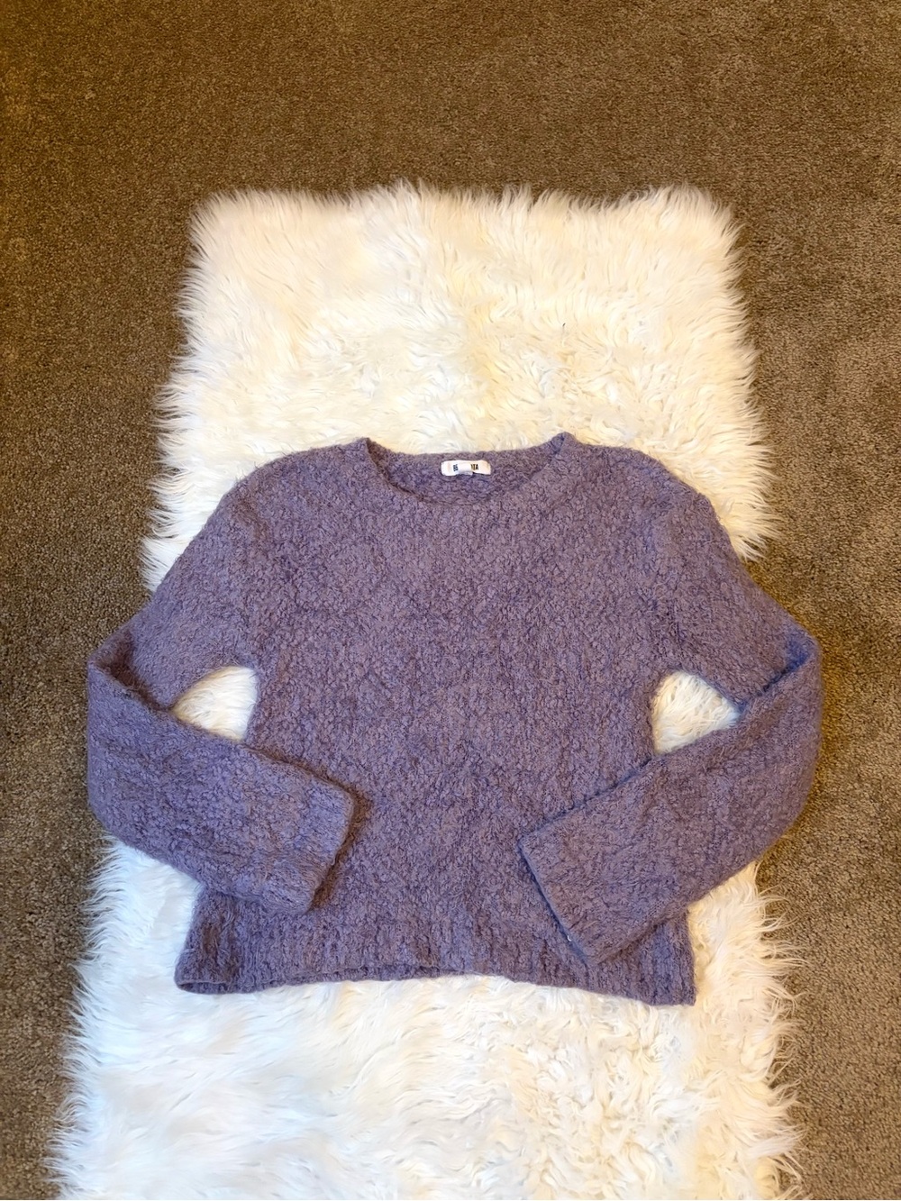 Purple Textured Crewneck Sweater